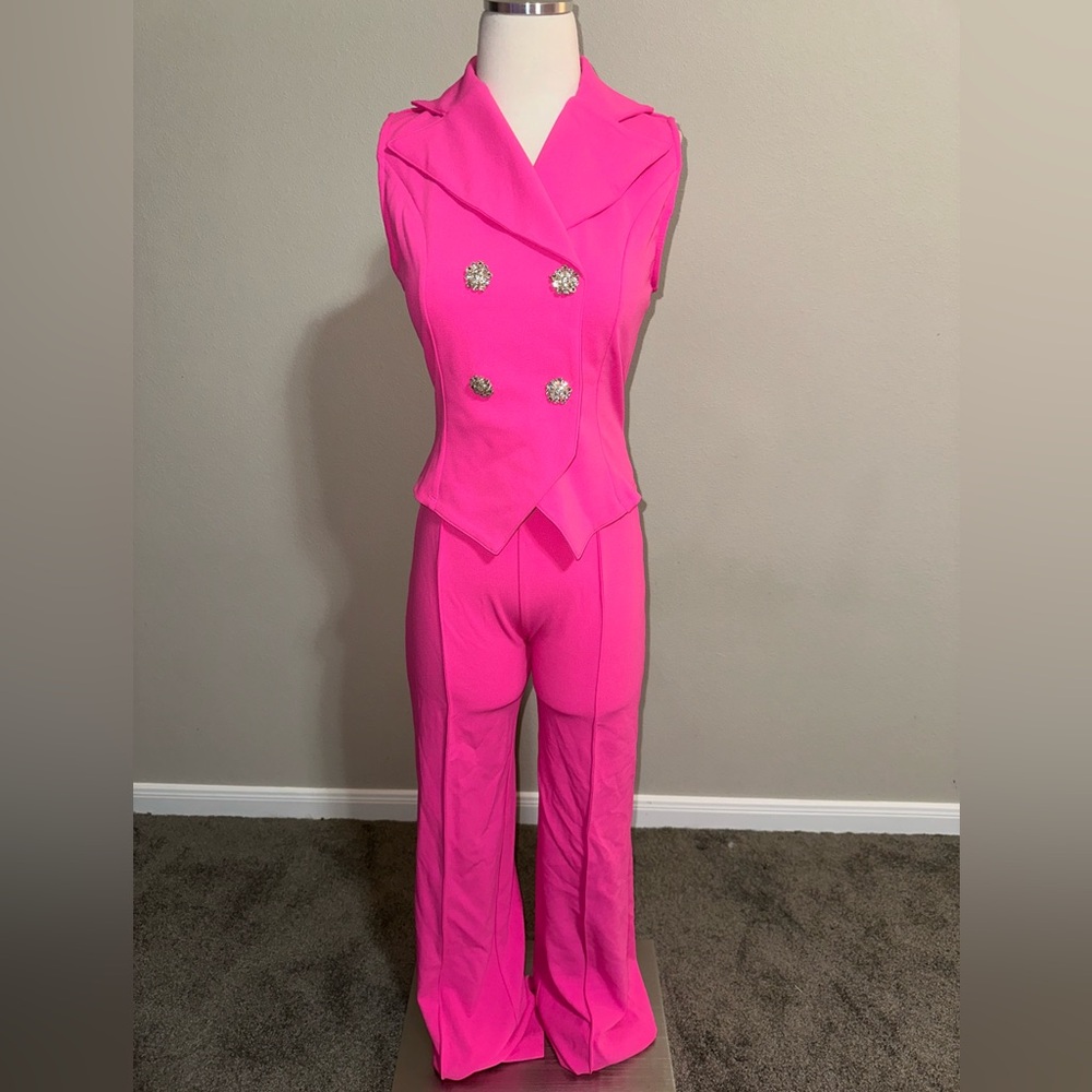 Fashion Nova Pink Vest Matching Pants Set